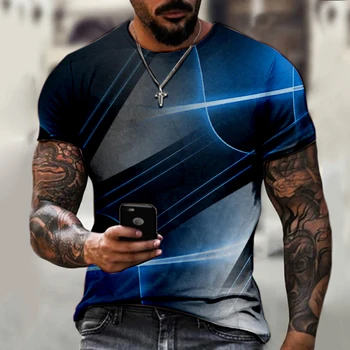 2022 m. vasarą naujas vyrų geometrinė figūra 3D skaitmeninis spausdinimas, T-marškinėliai, mados tendencijos, vyriški trumparankoviai viršų