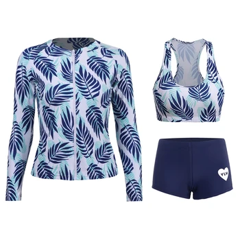 Atogrąžų 3 Pack Moterų Bėrimas Apsaugas maudymosi kostiumėlį Moterų Sporto Sporto UPF50+ UV Apsaugos Ilgas Sleevess Skrynios maudymosi Kostiumėliai Paplūdimio Drabužiai