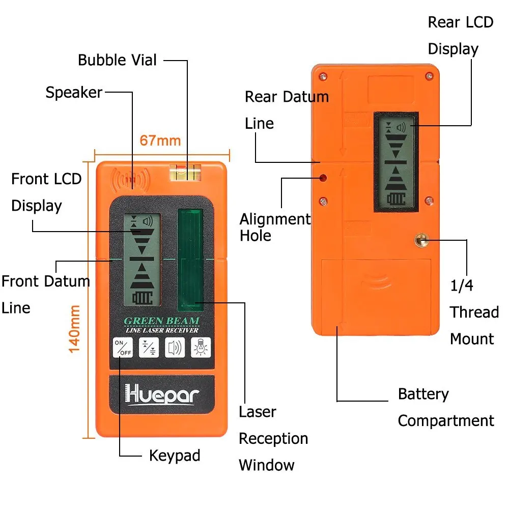 Huepar Savaime išsilyginantis Profesinės Žalios Šviesos Kryžminių linijų Lazeris 360 Laipsnių Liniją su Pulso Režimai+Huepar Skaitmeninis LCD Lazerio Imtuvas Nuotrauka 3