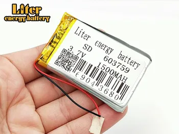 Įkrovimo 3,7 V ličio polimero baterija 603759 063759 1500mAh Baterija Su PCB Žaislų MP3, MP4, GPS Garsiakalbis LED Šviesos Fotoaparatas